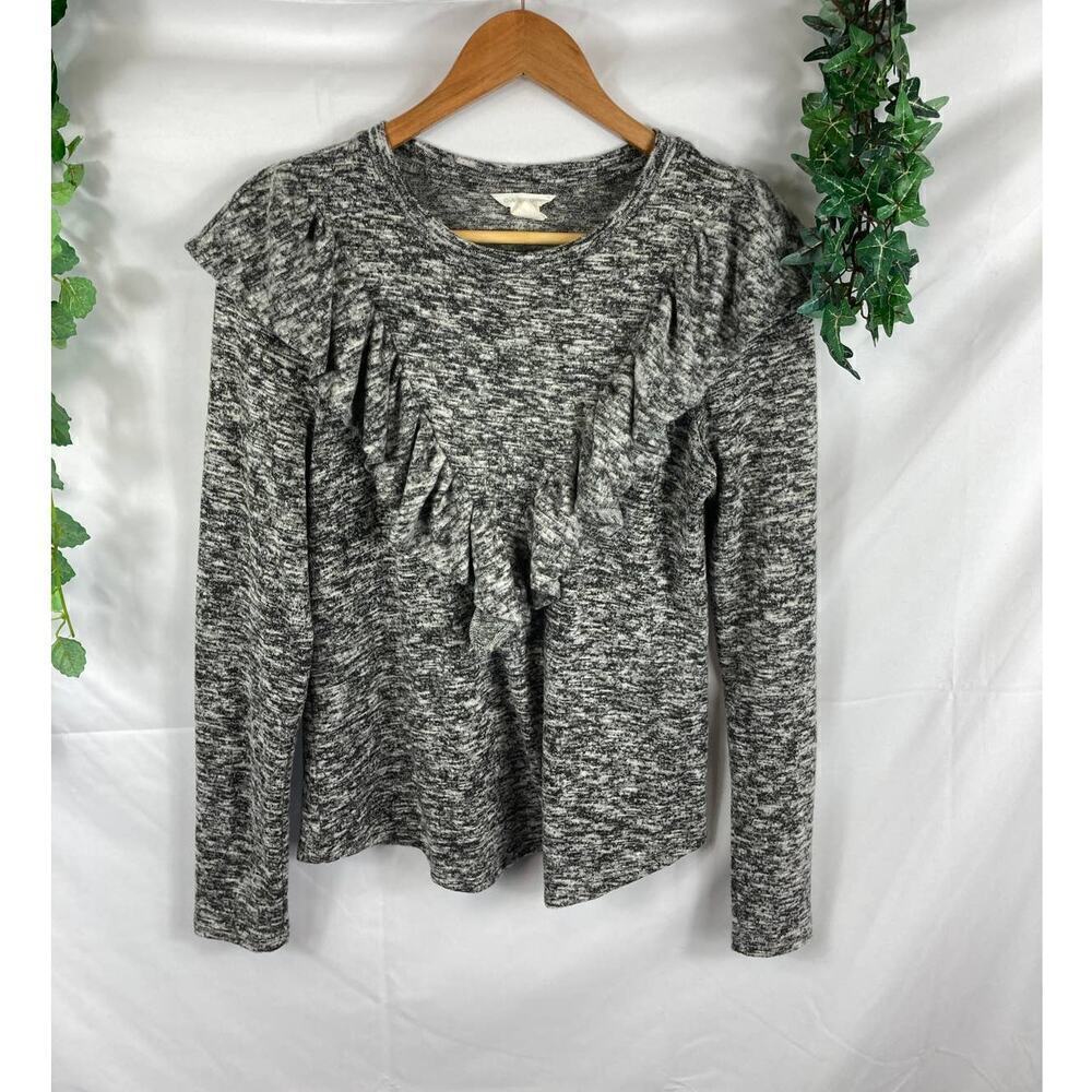 caslon heather grey ruffle front sweater